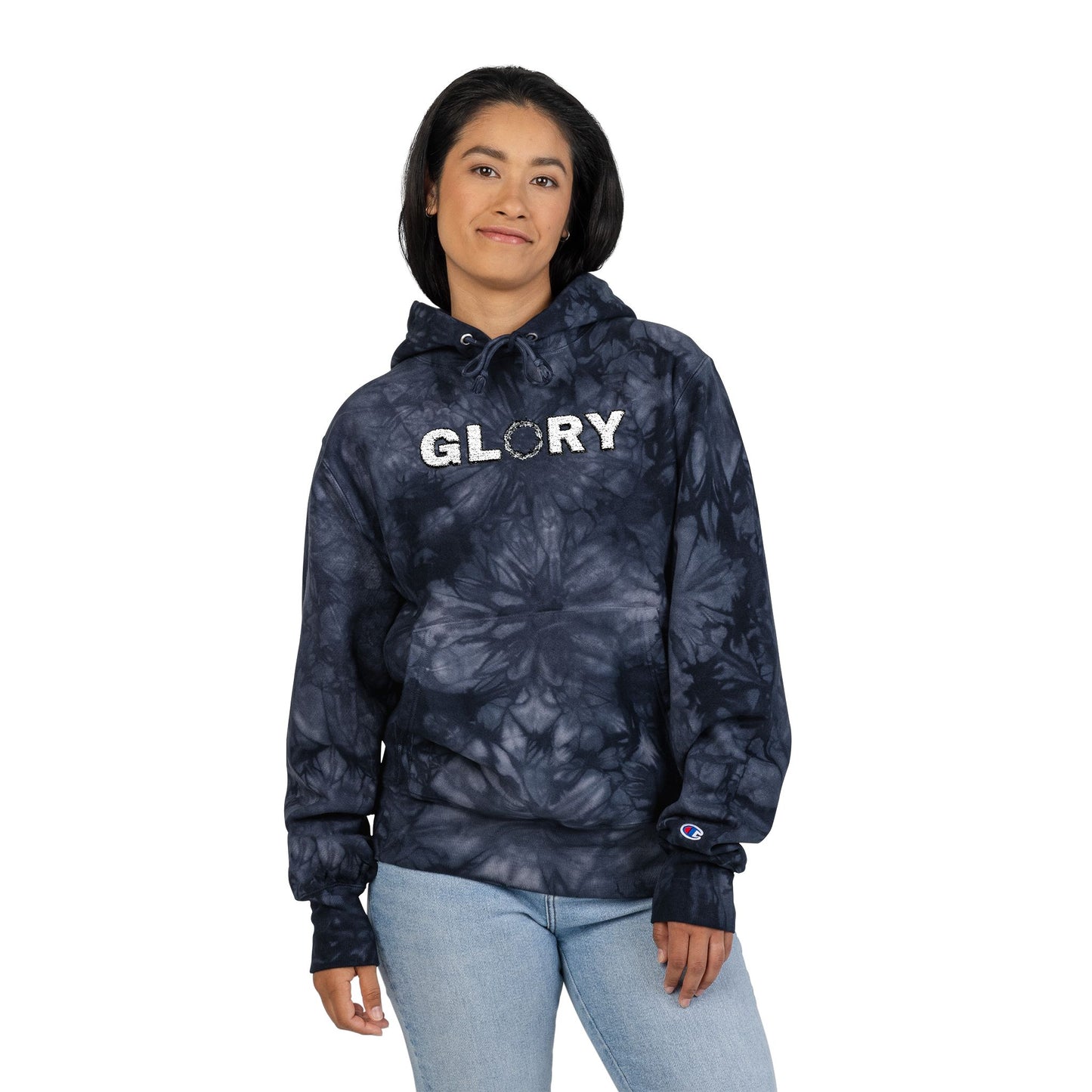 Chic Tie-Dye Hoodie with Embroidered 'GLORY'