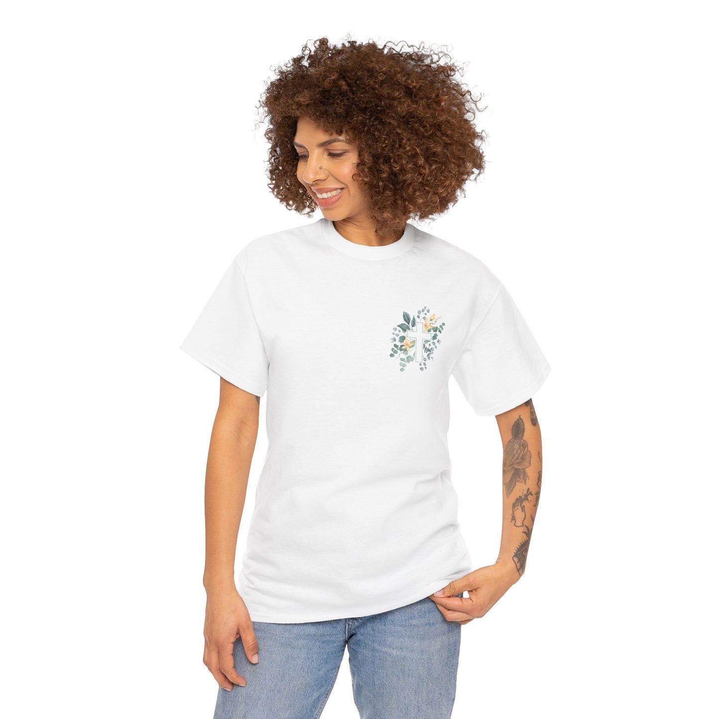 IN THE BEGINNING, Genesis 1:1, Faith-Inspired Floral Tee, Unisex Heavy Cotton T-Shirt