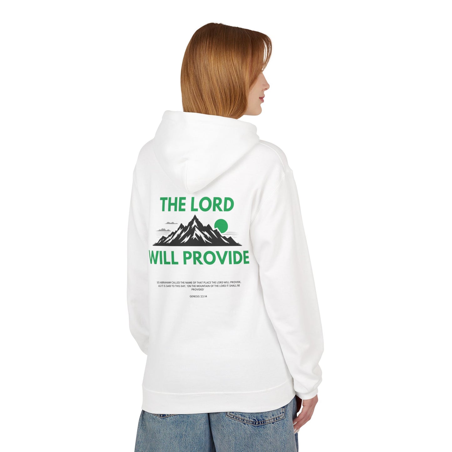 THE LORD WILL PROVIDE, Genesis 22:14, Unisex Midweight Softstyle Fleece Hoodie: Inspirational Christian Apparel (G)