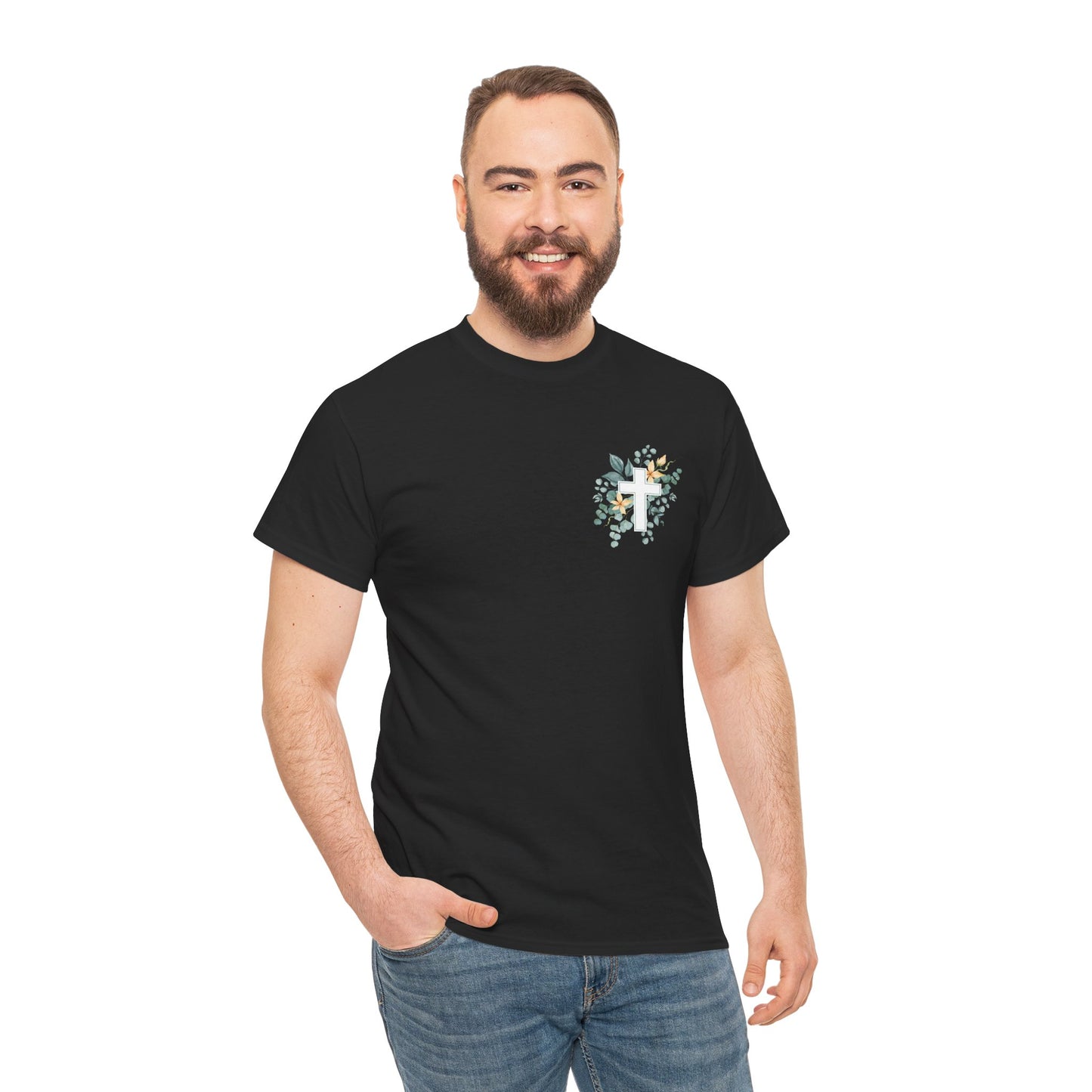 IN THE BEGINNING, Genesis 1:1, Faith-Inspired Floral Tee, Unisex Heavy Cotton T-Shirt