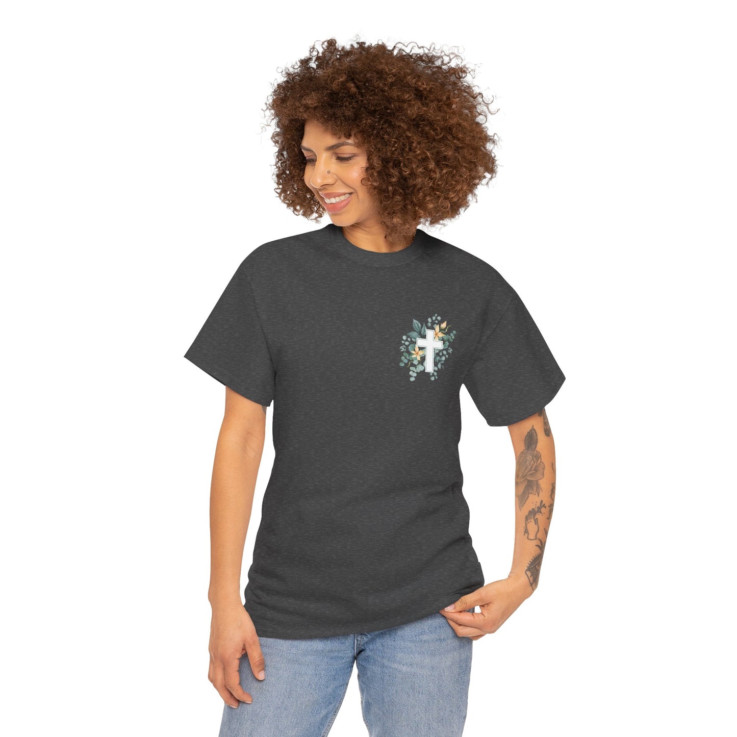 IN THE BEGINNING, Genesis 1:1, Faith-Inspired Floral Tee, Unisex Heavy Cotton T-Shirt
