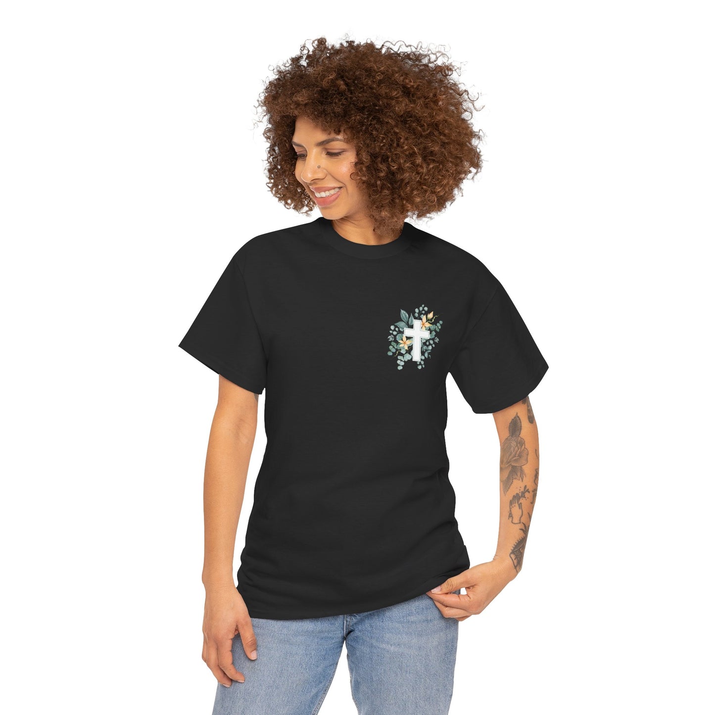 IN THE BEGINNING, Genesis 1:1, Faith-Inspired Floral Tee, Unisex Heavy Cotton T-Shirt