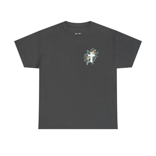 IN THE BEGINNING, Genesis 1:1, Faith-Inspired Floral Tee, Unisex Heavy Cotton T-Shirt