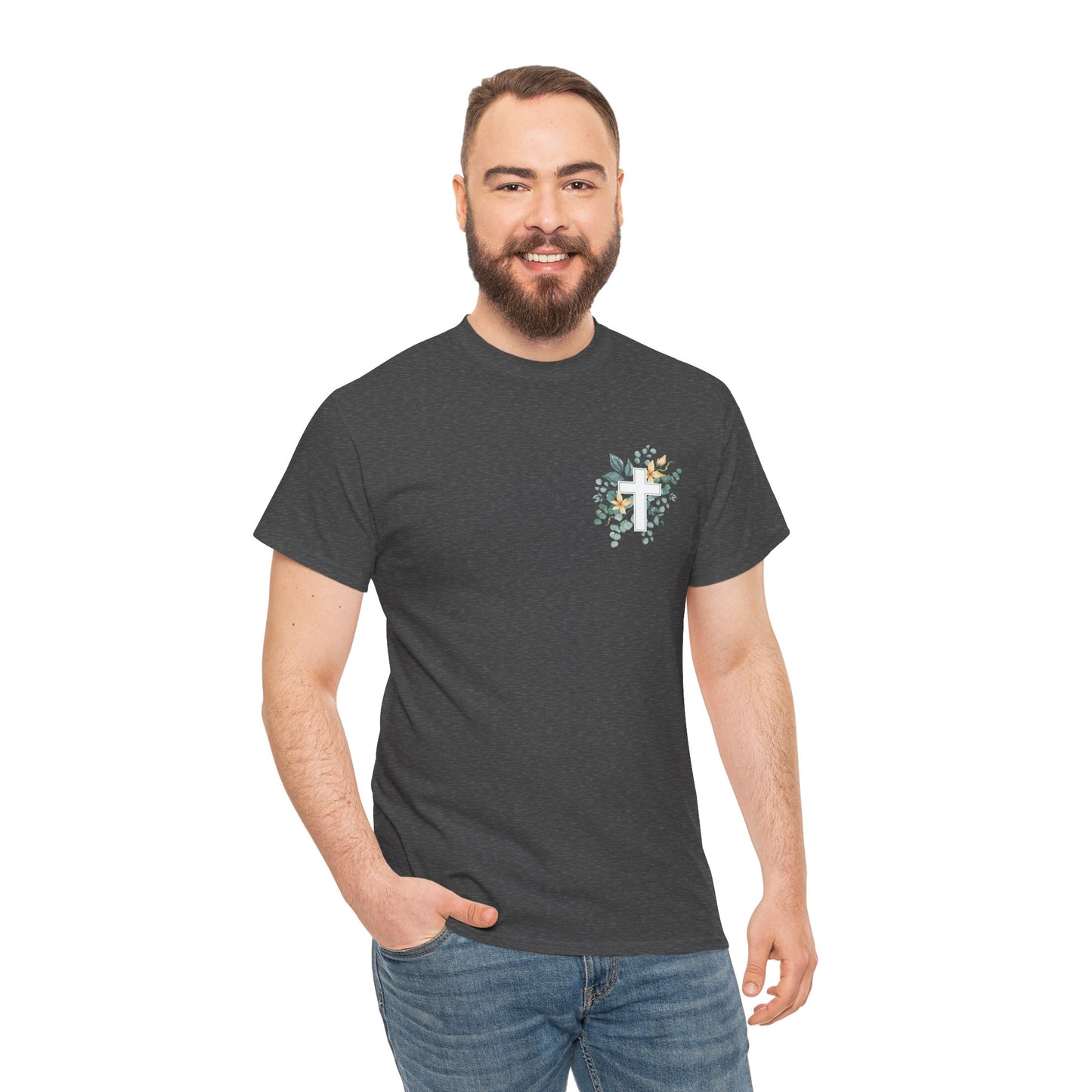 IN THE BEGINNING, Genesis 1:1, Faith-Inspired Floral Tee, Unisex Heavy Cotton T-Shirt
