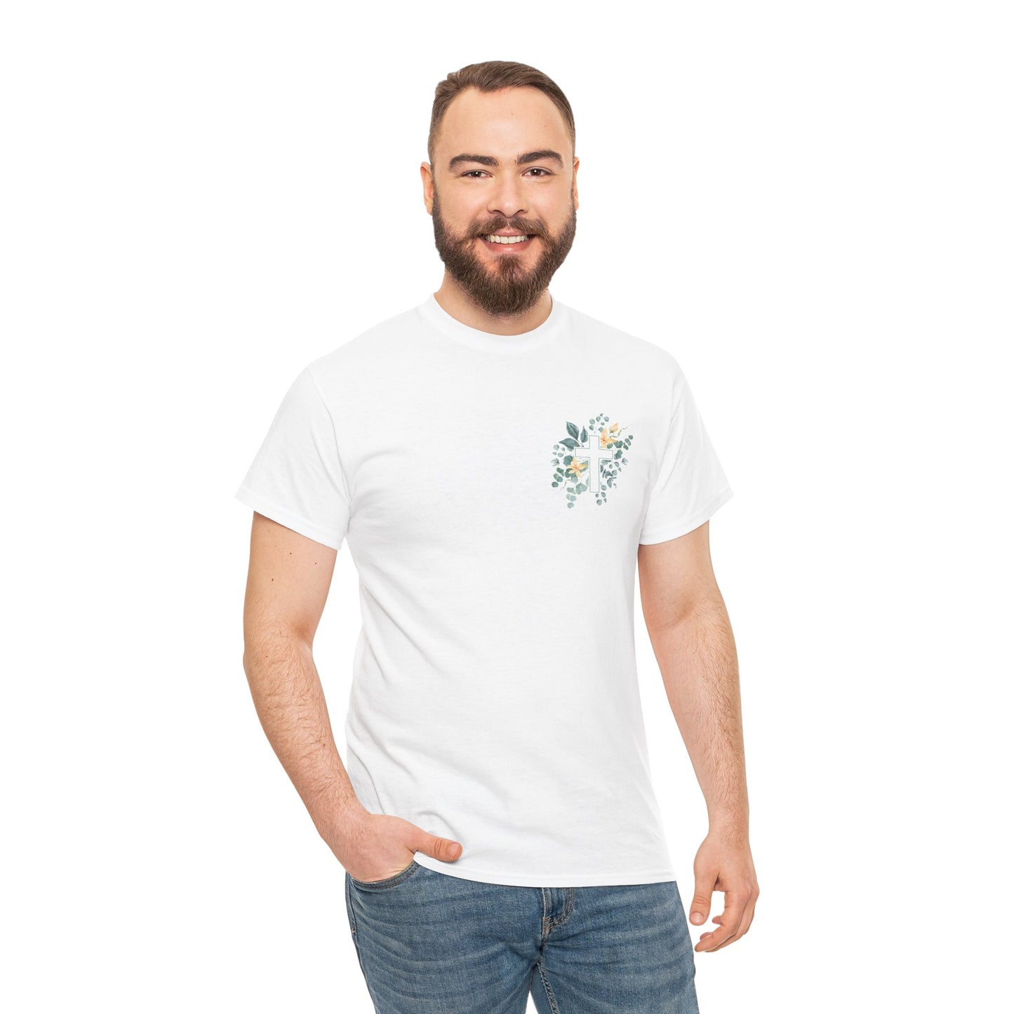IN THE BEGINNING, Genesis 1:1, Faith-Inspired Floral Tee, Unisex Heavy Cotton T-Shirt